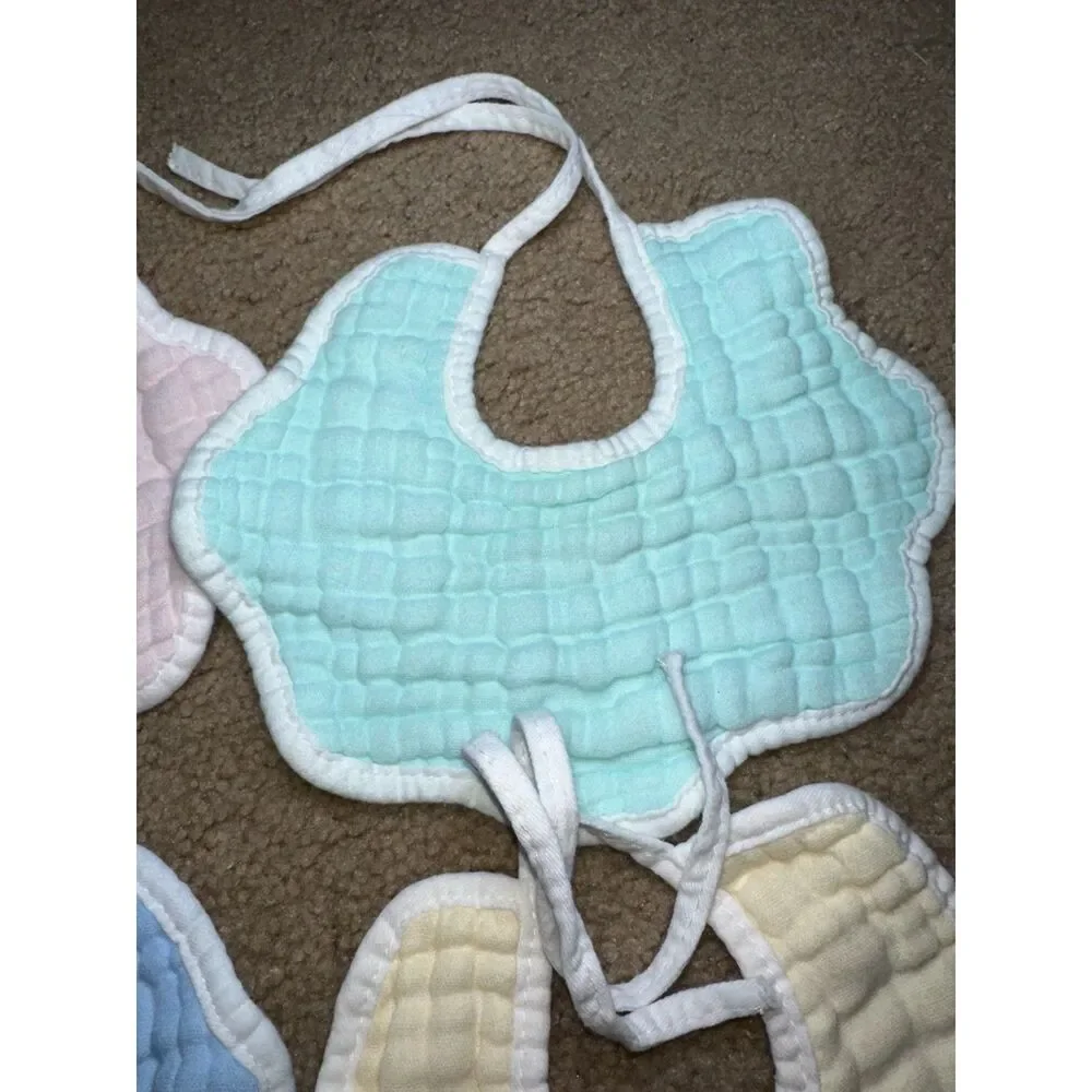 5 Scallop Edge, Pastel Color, Muslin Material Baby Bibs, White Trim, 100% Cotton